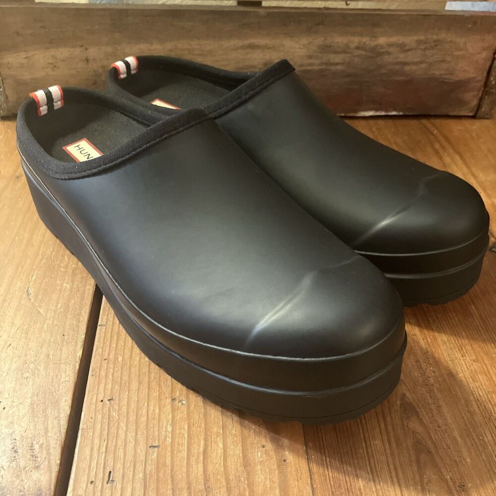 Hunter Original Play Comfort Slip On Clogs Rain Garden Platform Black UK9 US 11